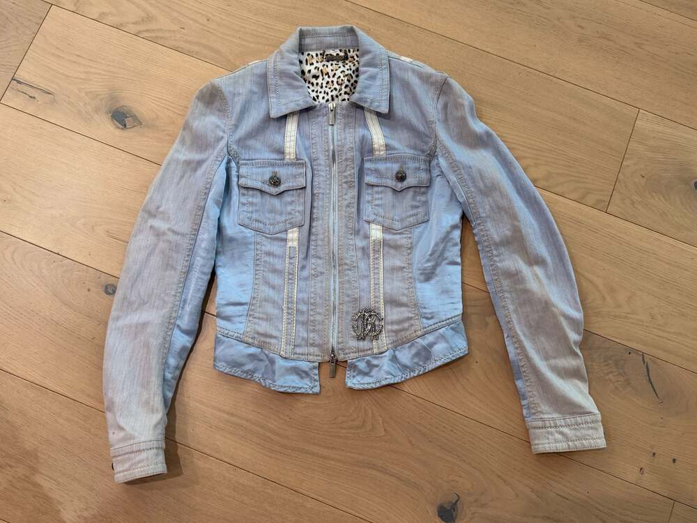 Roberto Cavalli Vintage Light Wash Denim Zip-Front Jacket size 42